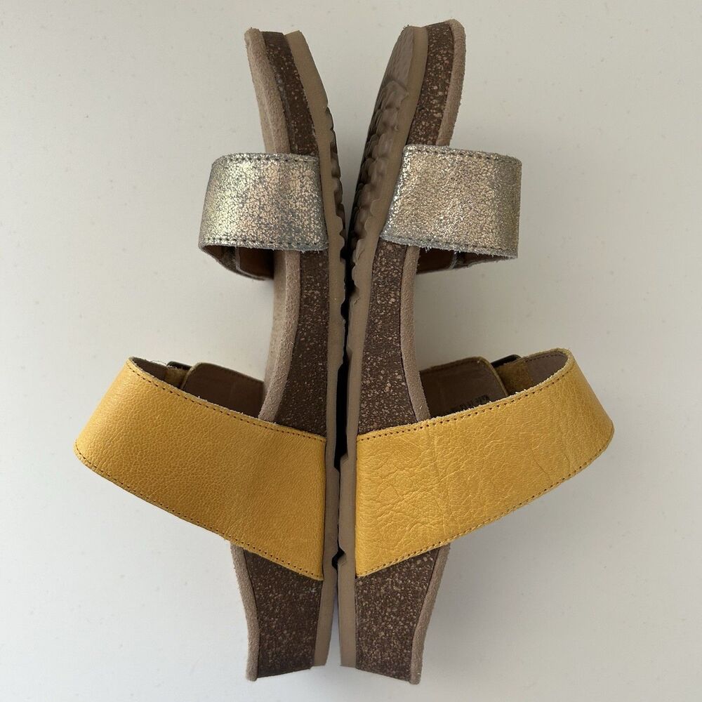 Aetrex Daisy Sandals Women Sz 8.5 Yellow Gold Leather Comfort Arch Slide Slip On - Picture 8 of 11